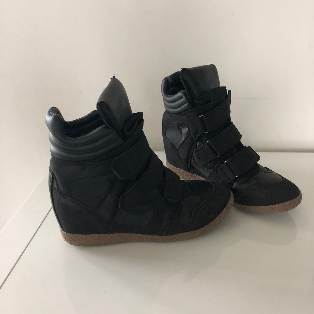 Black Platform Wedge High Top Sporty Sneakers